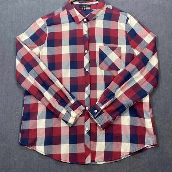 I Joan Red/Blue Plaid Button-Up Shirt Womens Size L 50% Cotton/50% Polyester - Picture 1 of 11